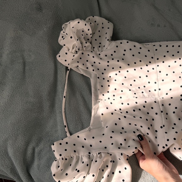 White with black dots women summer dress. - Picture 2 of 3